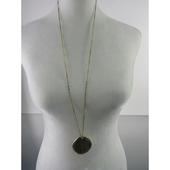 Gold Tone Hammered Pendant Necklace 18" Oval Disc Minimal Layer VTG - Picture 1 of 7